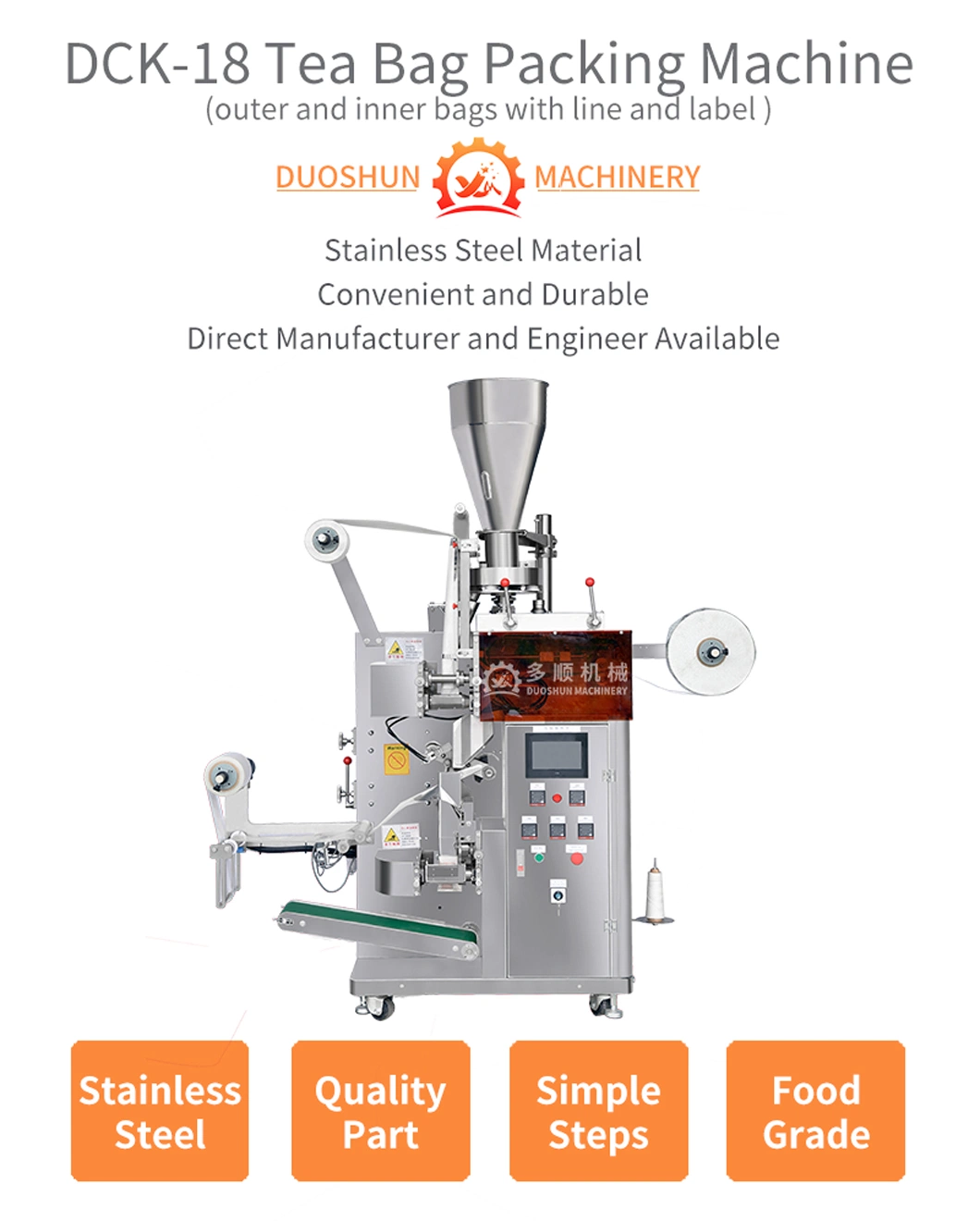 Automatic Inner and Outer Bag Coffee Herbal Powder Tea Bag Filling Packing Making Machine with Line and Label